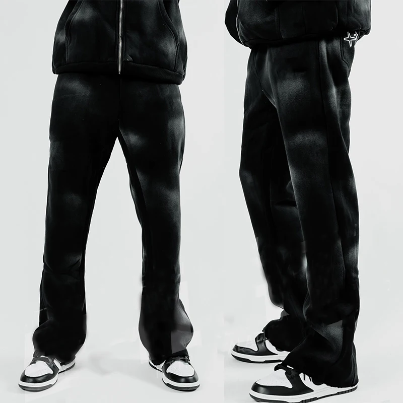 Custom mens flare sweat pants long trousers streetwear cotton bootcut drawstring heavyweig flared sweatpants