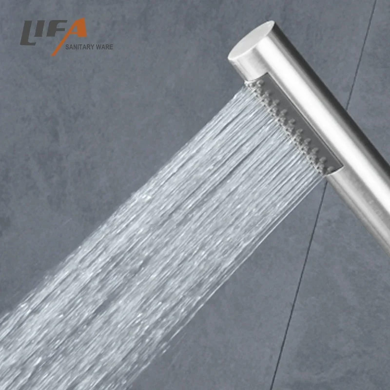 Modern Wall-Mounted Dual Handle Bathroom Rain Shower Set Brushed Finish Stainless Steel Shower Panel with Massage