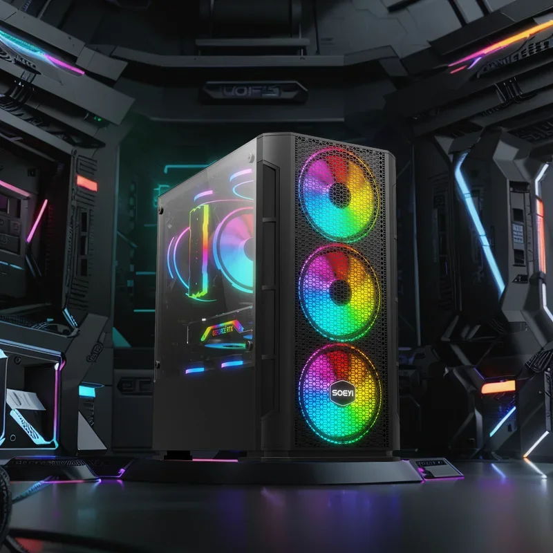 soeyi customized logo micro pc casing mesh panel  matx gaming computer cases towers with factory supply