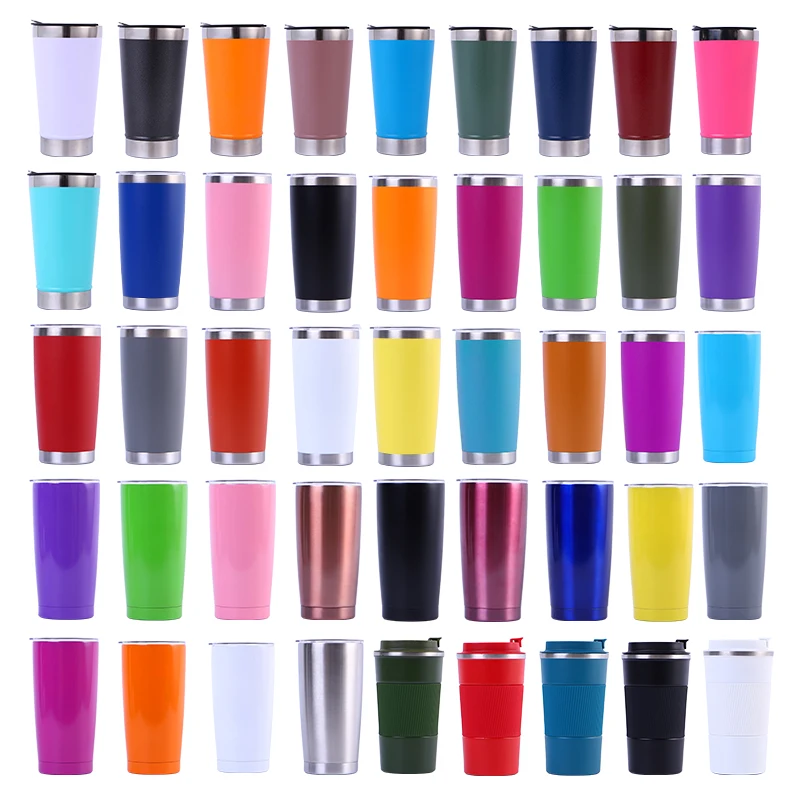 Customized 20 oz Powder Coated Stainless Steel Double Walled Tumbler Vacuum Coffee Mug With Seal Slide Lid And Straw