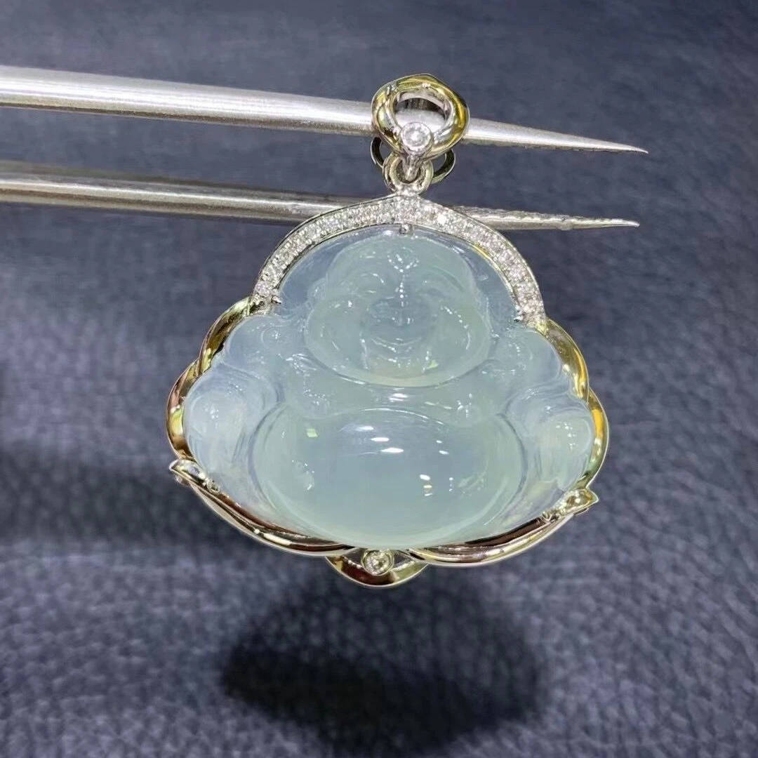 Solid 18K gold VS Diamond Setting A Grade Buddha Jade Pendants