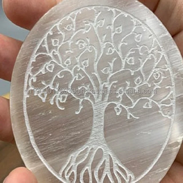 best selling natural agate stone crystals selenite flower of life carved selenite charging plate for decoration
