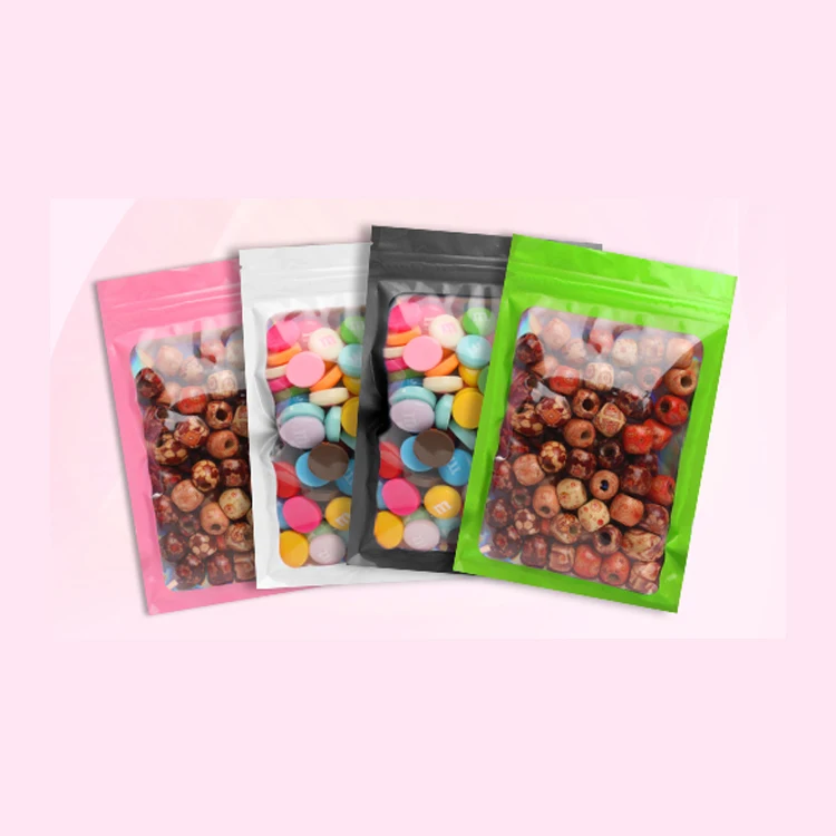 Holographic Iridescent Packing Mylar Bag with Clear Window Ziplock Laser Pouch Food Storage Sealable Flat Plastic Bag