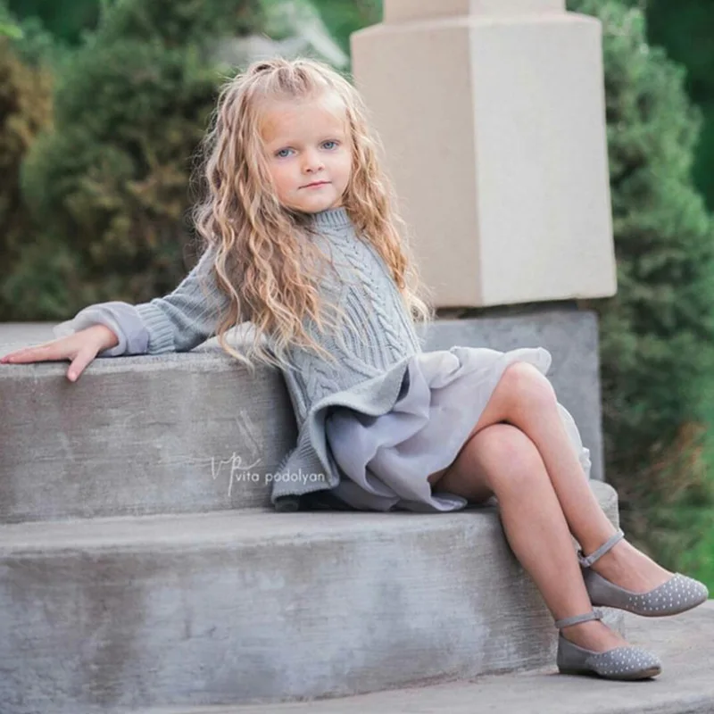 2021autumn and winter models girls organza sweater dress long sleeves puff Princess dress