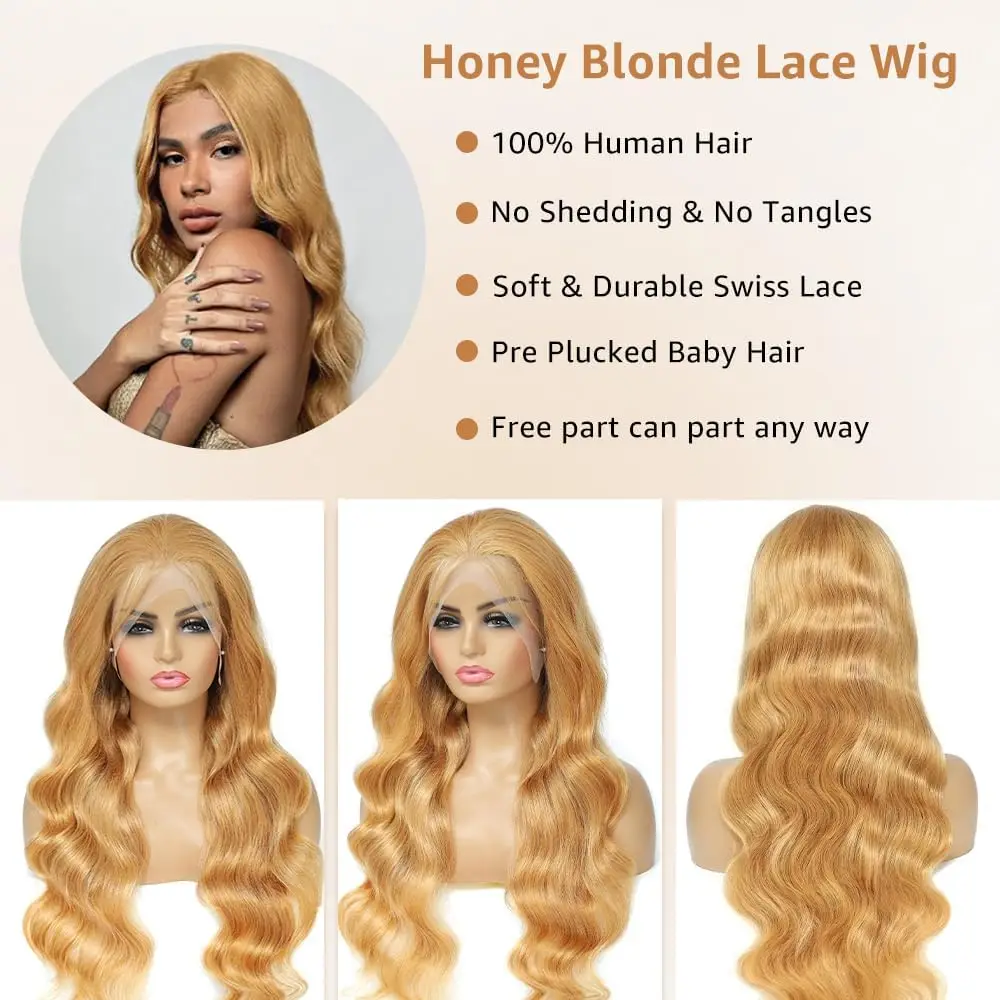 Honey Blonde Wig Human Hair 13x4 13X6 Lace Front Wigs Human Hair Pre Plucked 180% Density Blonde Body Wave Wig Human Hair