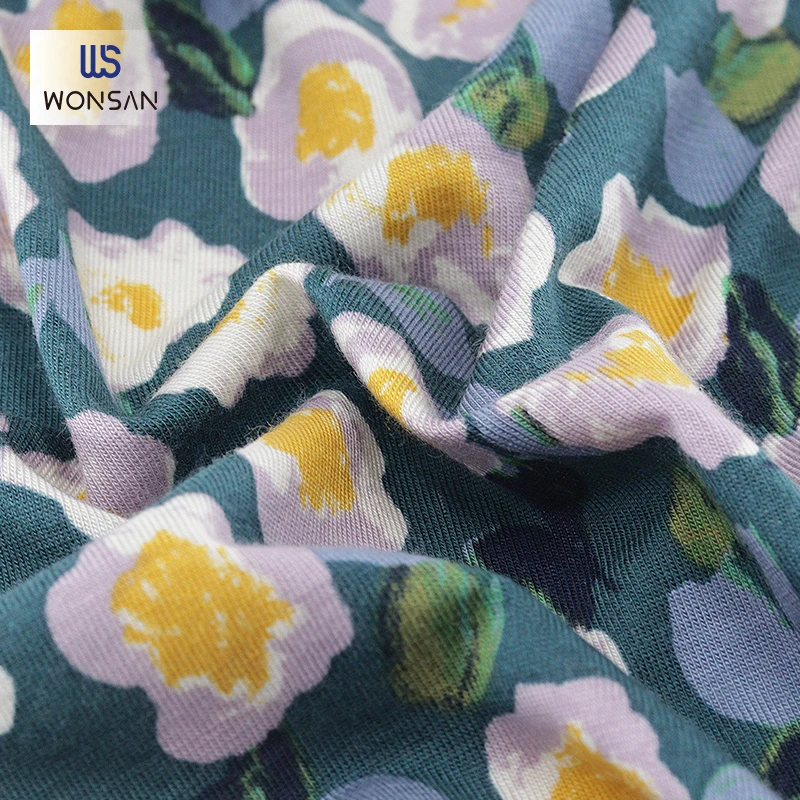 China High Quality Lyocell Spandex Garment Loungewear Cloth Flowers Printed Jersey Knitted Fabric