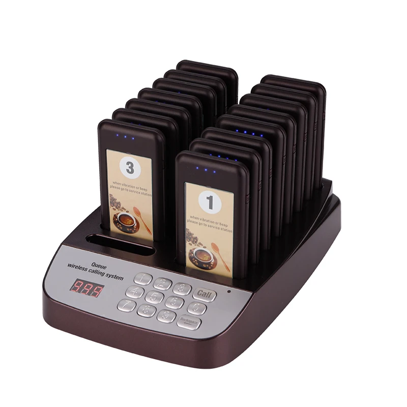Daytech E-P400 Portable Rechargeable Paging System for Restaurant Bar Clinic Church Cafe Shop with 16 Coaster Pagers