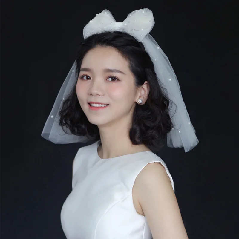 Wholesale Lace Wedding Veils Bridal Veils LSWEJ001 100% Polyester Wedding Party Plain Dyed Cut Edge Two-layer Veil 35cm