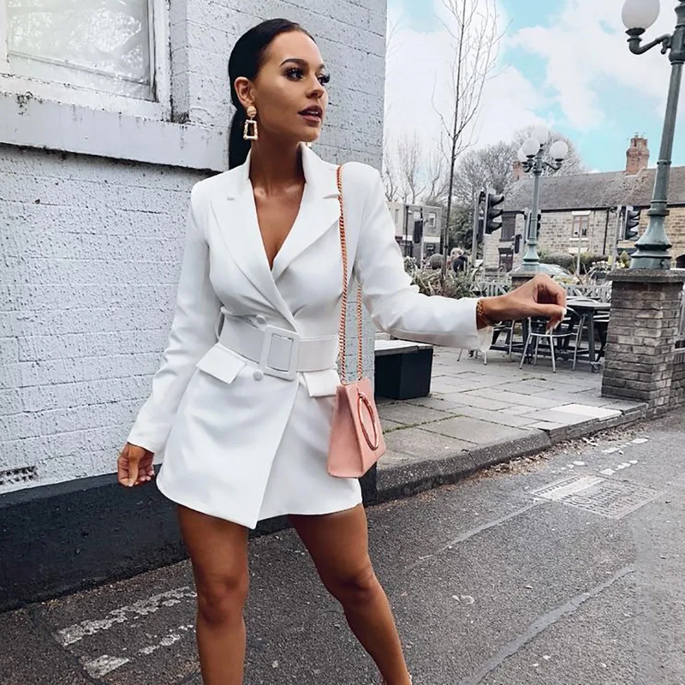 
Wholesale 2020 women long formal office ladies turn down collar double breasted button belt blazer coats suits 