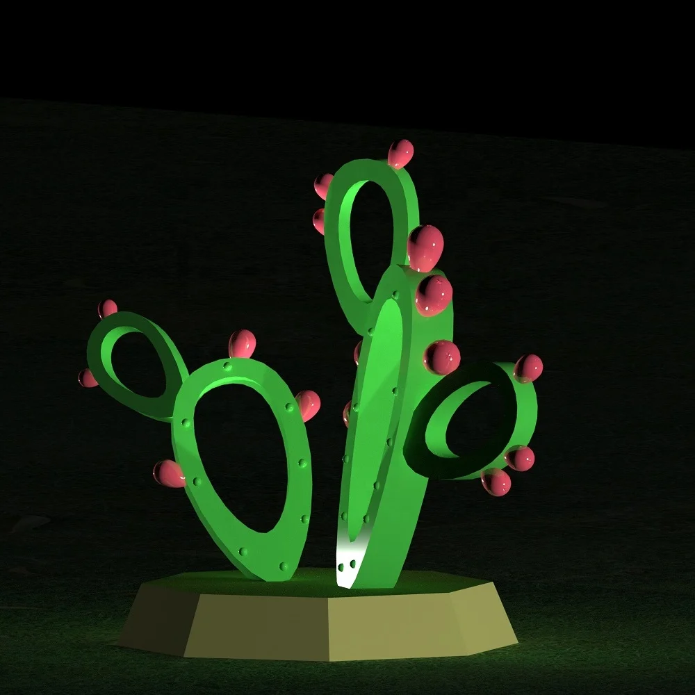 Открытый торговый центр, доступные светильники для отеля, среднего размера, декоративное искусство, Зеленый Кактус, красный цветок, металлическая скульптура из нержавеющей стали