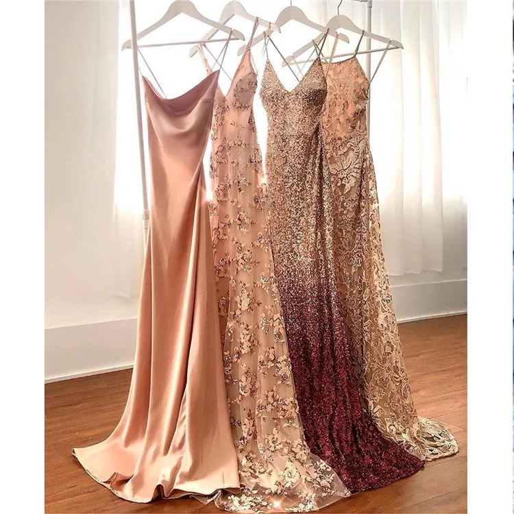 
High quality seductive deep v neck voile sequins train ladies evening dresses women 