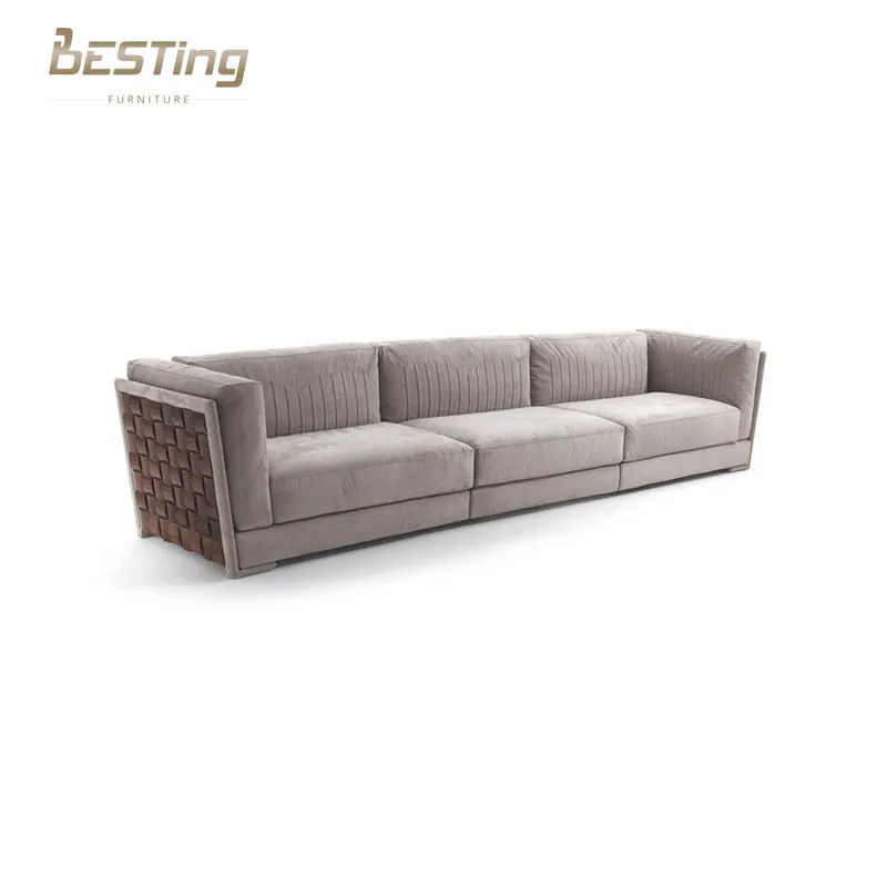 Italian L-shape sofa beige color furniture luxury villa velvet fabric modern sectional sofa living room furniture
