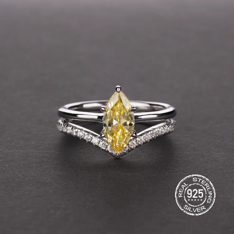 New Design Statement Faux Sapphire 1.7 Carat Marquise S925 Woman Sterling Silver Ring