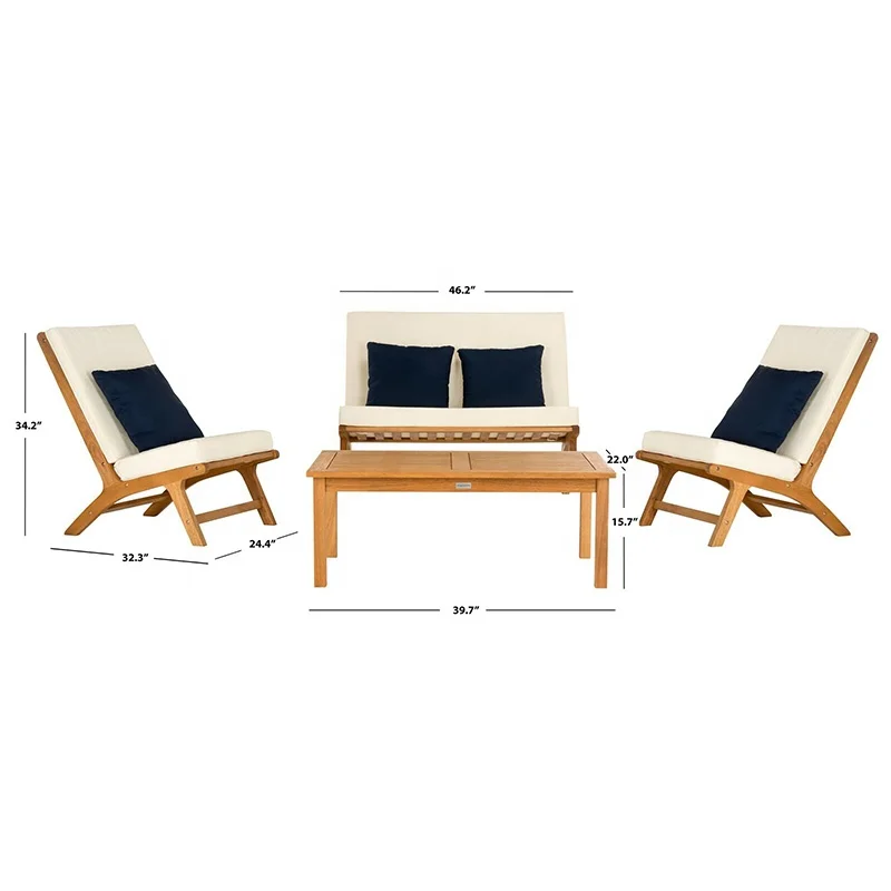 Modern outdoor wood furniture teak outdoor chaise lounge with coffee table