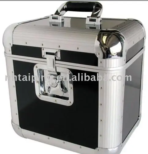 Black Lp Cd Storage Box Aluminum Vinyl Record Case With Hung Locks