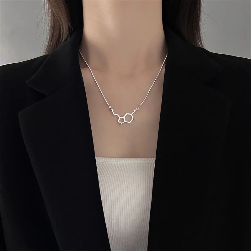 Sterling silver Serotonin Necklace Serotonin Molecule Necklace Chemistry Necklace