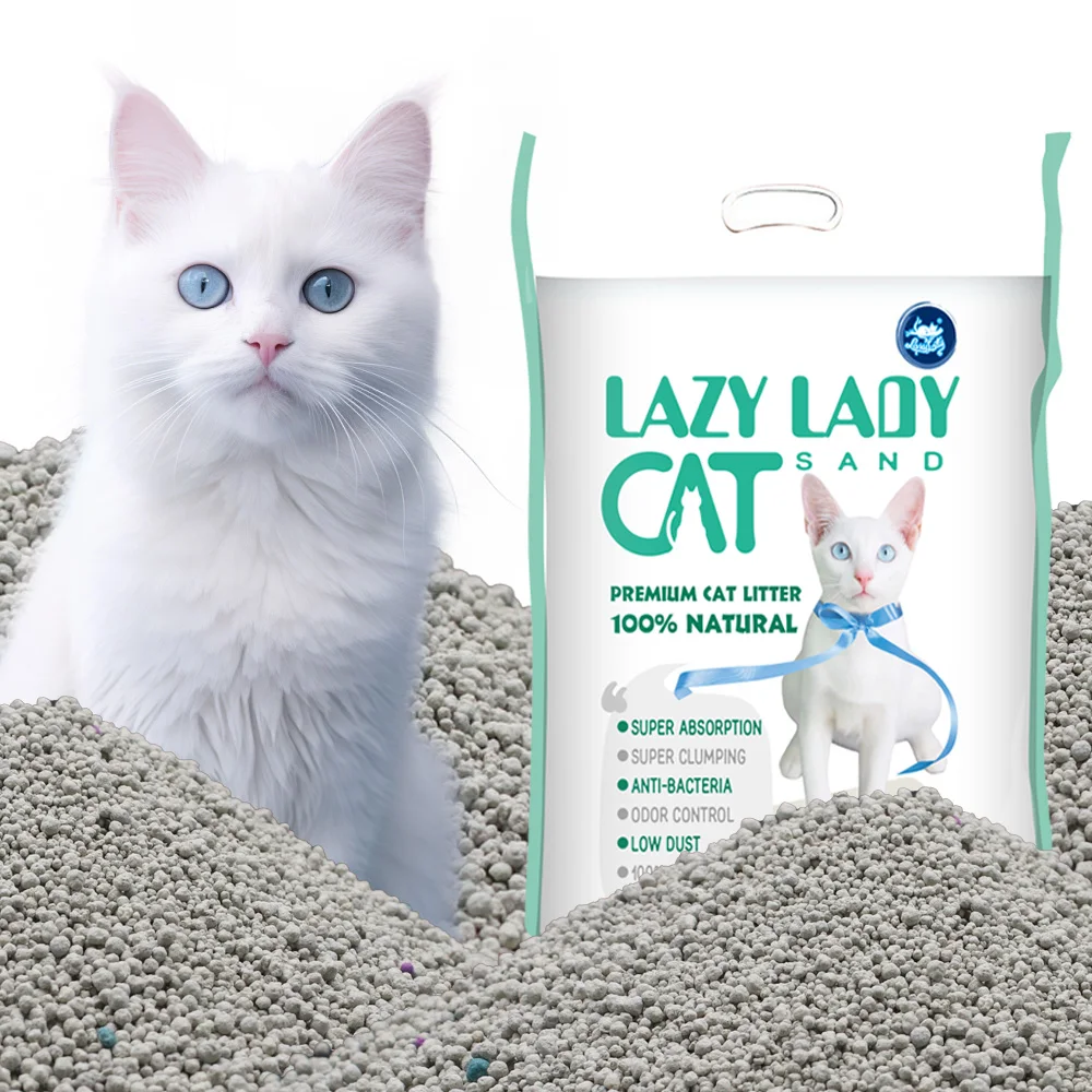 High quality Mint Fragrance Bentonite cat sand , Factory OEM Clumping Cat Sand 1.0-3.5mm Ball Shape