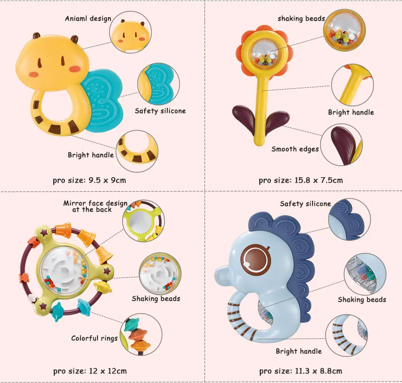 CPC Early learning musical toy set infant grab shake rattle sensory teether toddlers chewing teething toys baby rattles