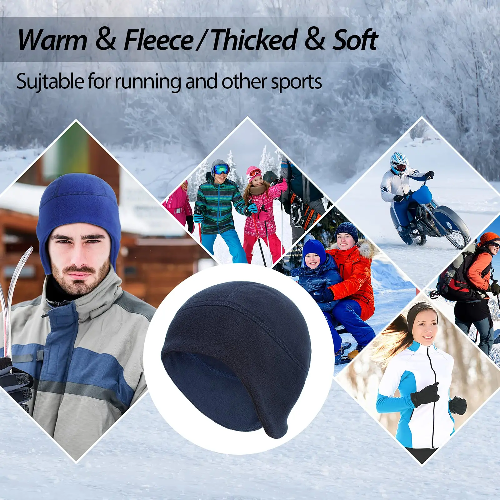 Outdoor Windproof Double Layer Polar Fleece Beanie Earflap Warm Winter Hat skull caps with ear covers