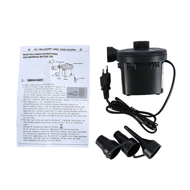 WSY255 Fill Electric Air Pump with 3 Nozzles,110V AC/12V DC Air Pump For Inflatable Cushion Air Mattress Beds Boats