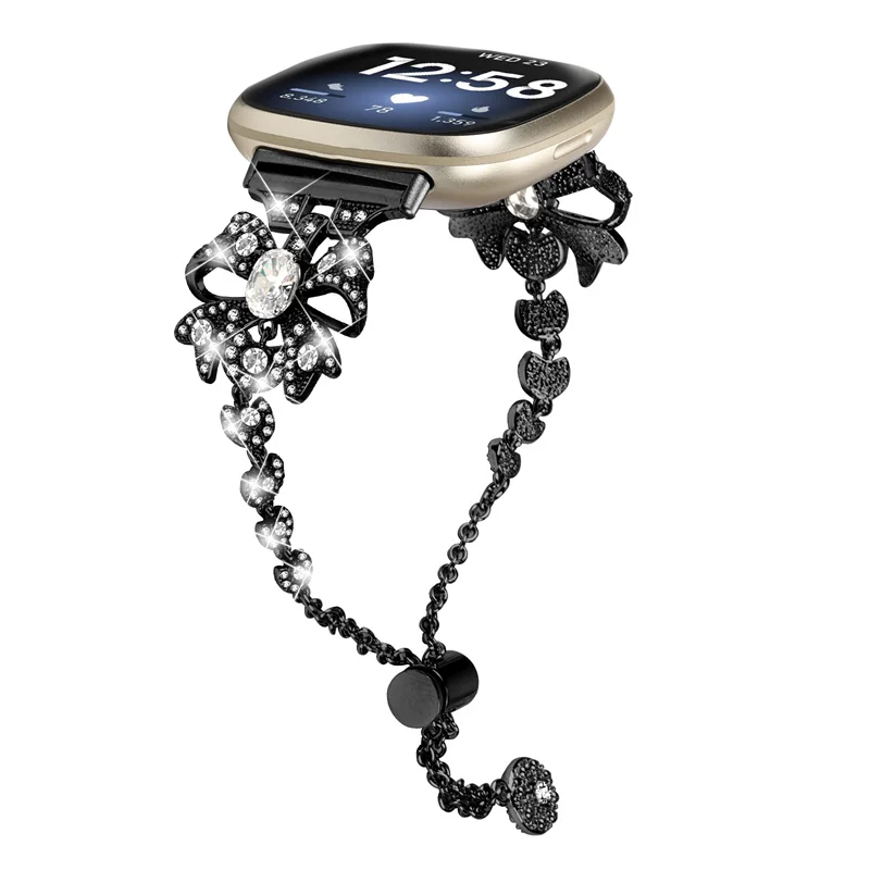 HK1110 Gold 20mm 316l Stainless Steel Crystal Smart Bracelet Straps For Fitbit Versa 4 Ladies Guess Watch Chain Band