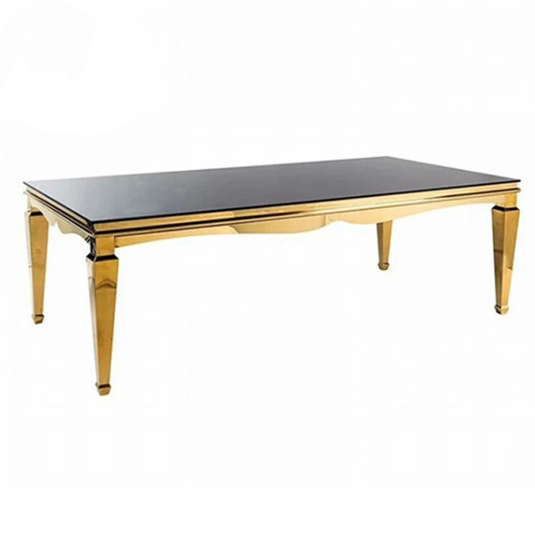 High End Gold Stainless Steel Base Glass Tables For Weddings