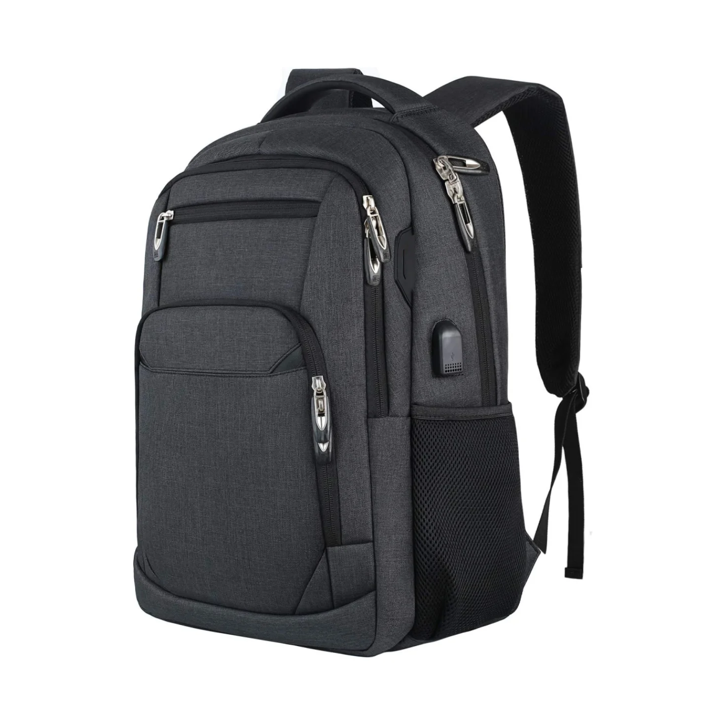 laptop backpack with USB charging port waterproof college school computer bag black, suitable for 15.6-inch laptops