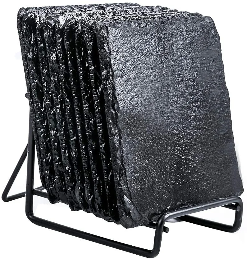Drink Coaster Set Handmade  Natural Edge  Square   Black  Slate Tray Stone Coaster Suitable For Bar