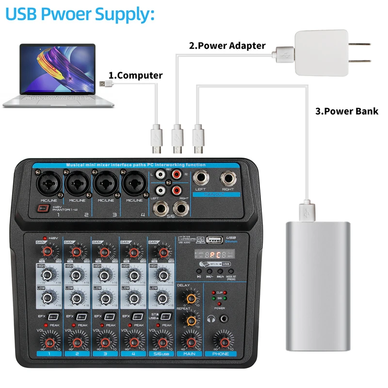Mini USB Karaoke 6 Channel Audio DJ Sound Music Mixer