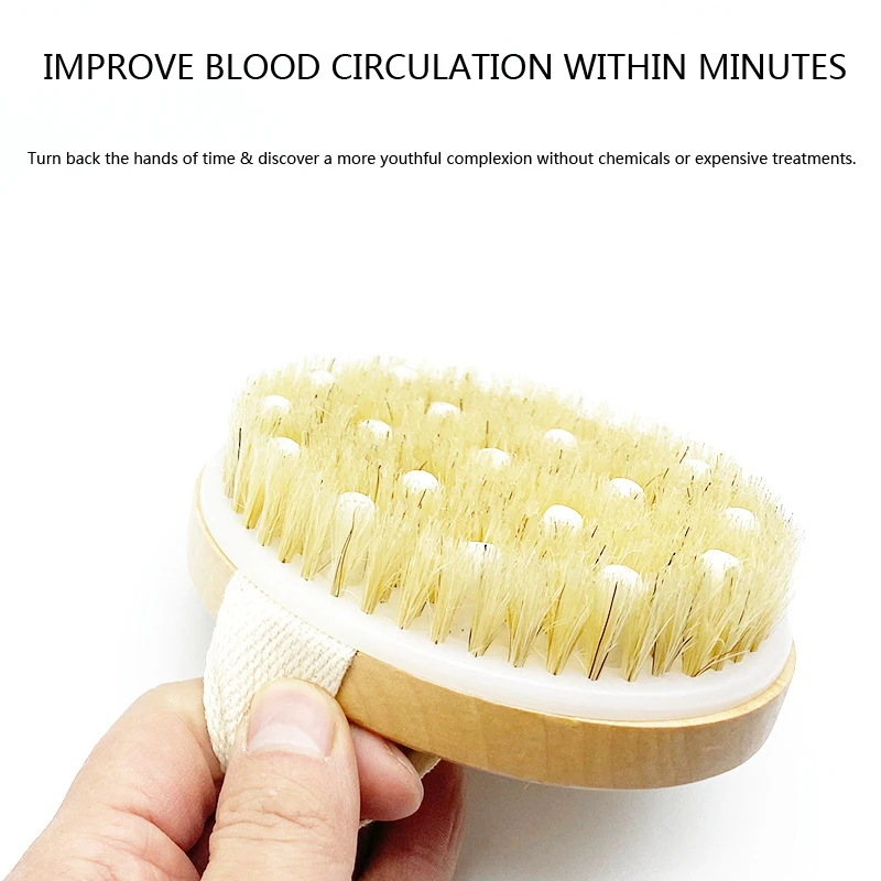 YAQI Round Wooden Scrub Bath Massage Silicone shower Brush dry body brush with Boar Bristles