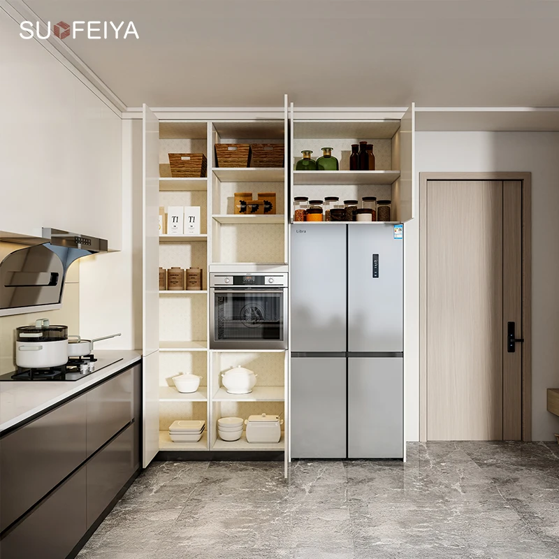 Suofeiya Luxury Modern Kitchen Storage Cabinet Solid Wood PVC Door Finish Countertop Glass American Kitchen Cabinets