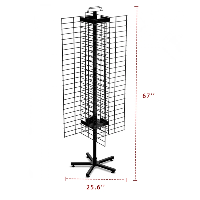 Spinner 4-Sided Metal Wire Grid Panel Trinkets Holder Rack Commercial Supermarket Metal Hanger Accessories Display Rack