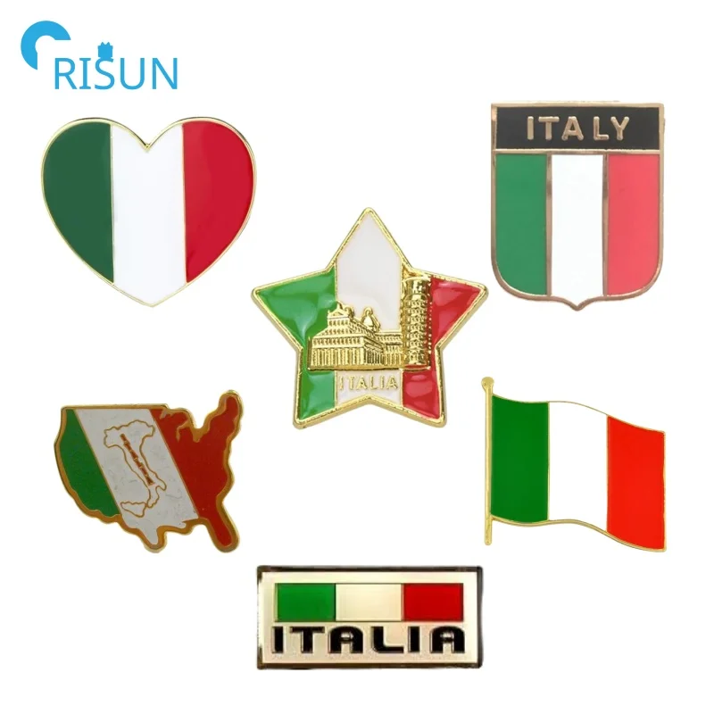 Factory Manufacturer Custom Italian Sicilia Lapel Pins Brooch Italy Love Heart Flag Italian Map Pin Badge