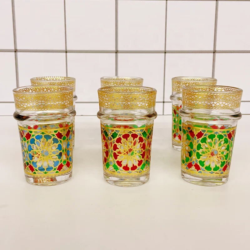 Luxury Moroccan Mosaic Tea Cups New Bamboo Design 12pcs Oriental Style Arabic Red Blue Green Tumbler Ready to Ship Stocks