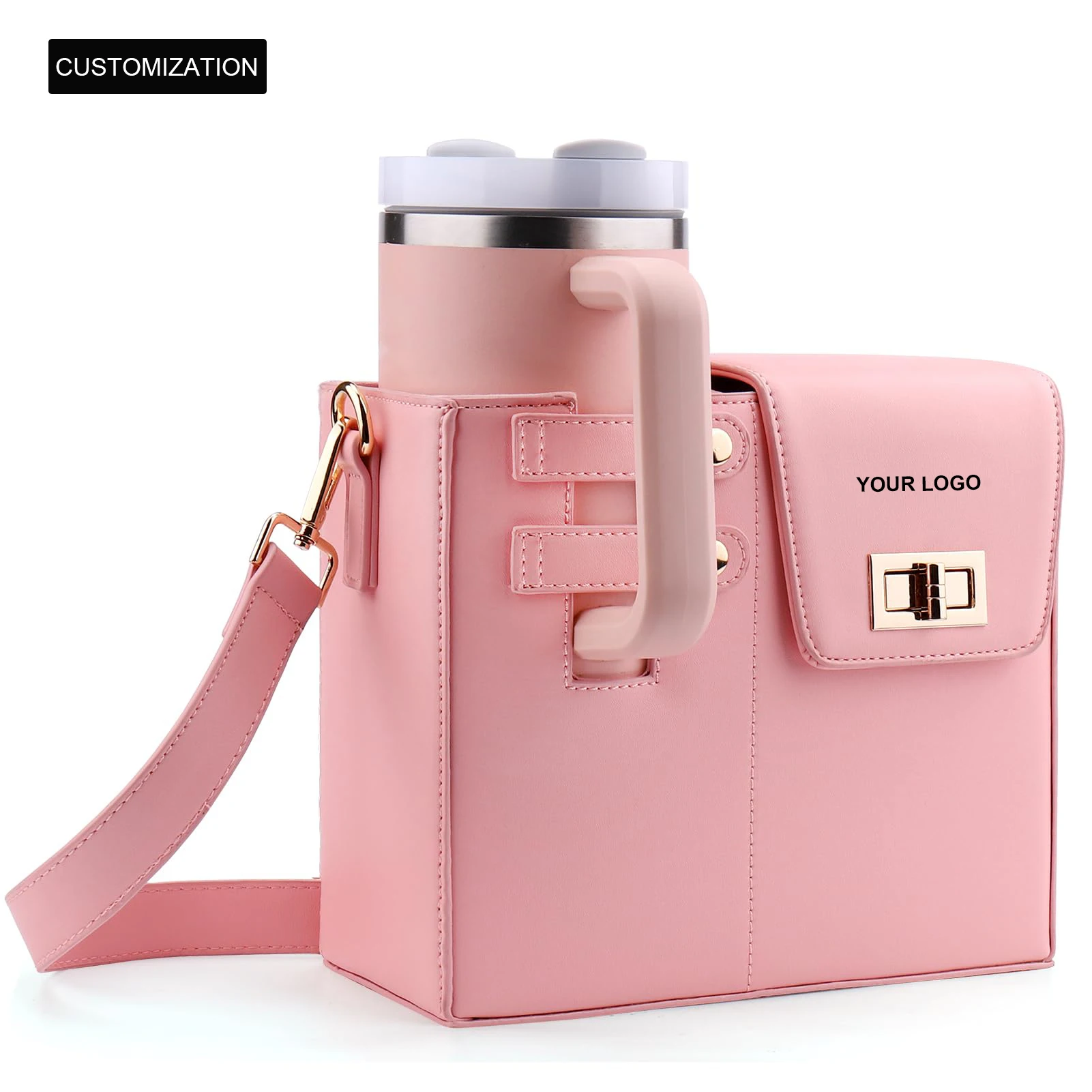 Customize 2024 Hot Sale Crossbody Stanley Cup Holder Bag Girls Quality PU Leather Water Bottles Carrier Messenger Bag for Women