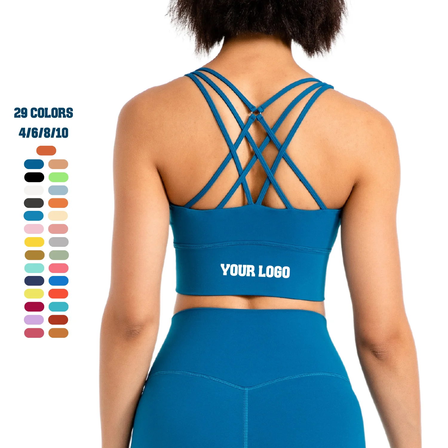 Custom Logo Lulu Ladies Double Sided Brushed Padded Yoga Training Cross Back Workout Gym Sports Bra For Women 2022