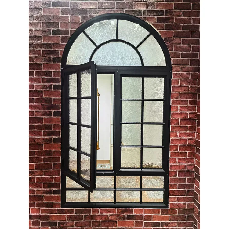 Commercial house windows black aluminium alloy hurricane impact arched sash aluminum and glass casement windows