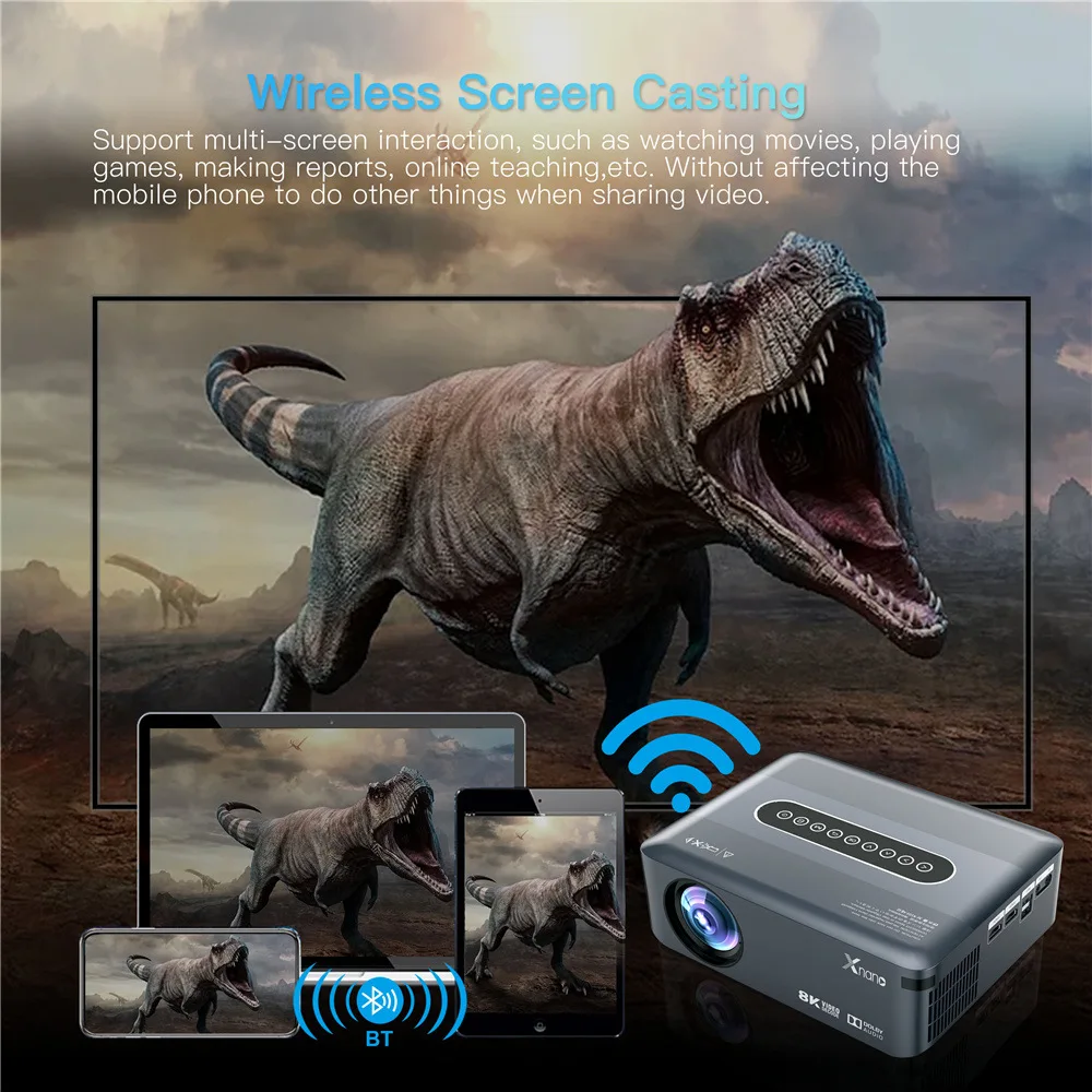 Portable Office Home Camping Projector  Android 9.0 1080p 5GWiFi LED 8k