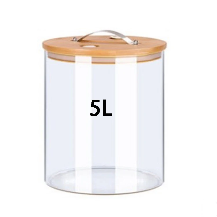 5L large size airtight glass storage container jar with bamboo lid