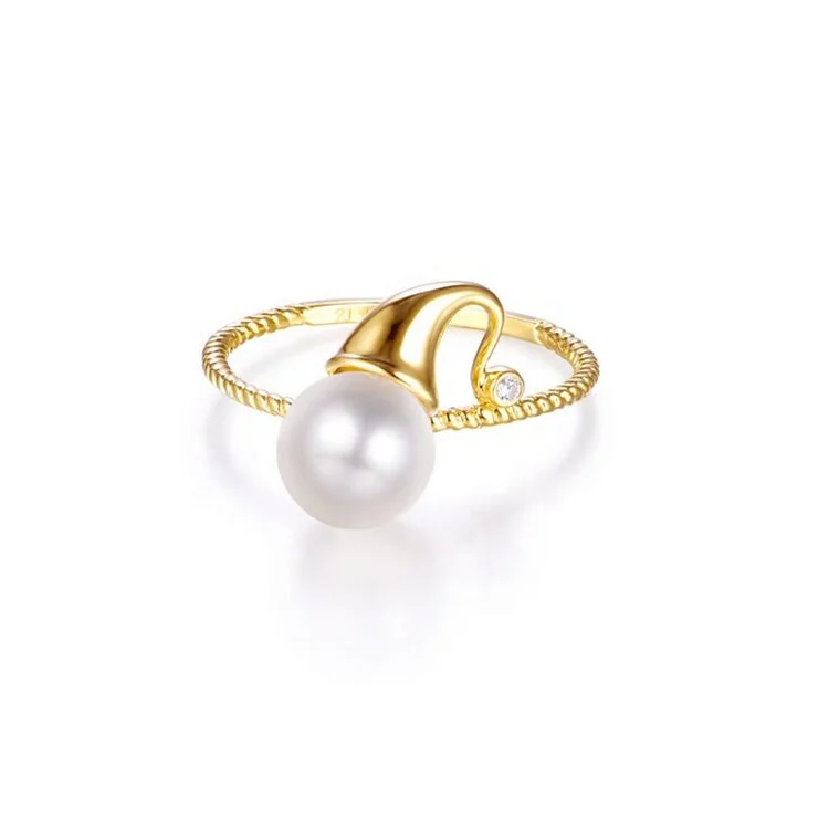 
Engag 100% Real Au750 Yellow Solid Gold 18K Ring With Freshwater Pearl For Gift Christmas Fast Shipping 