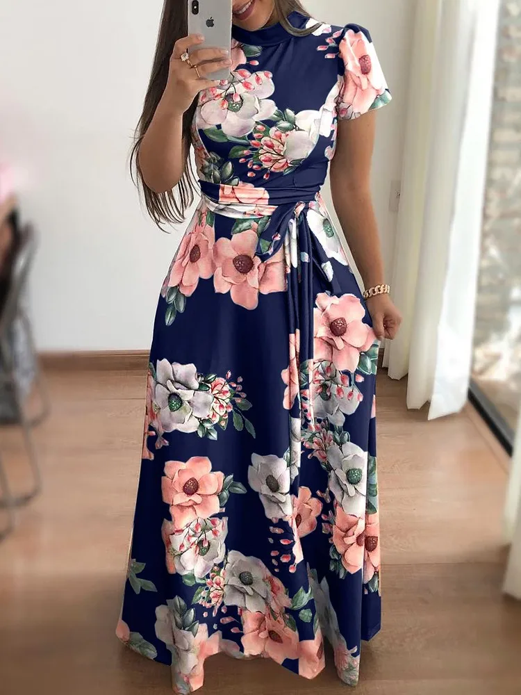 wholesale factory summer boho style sublimation printing woman Clothes casual lady elegant dresses women Floral dress