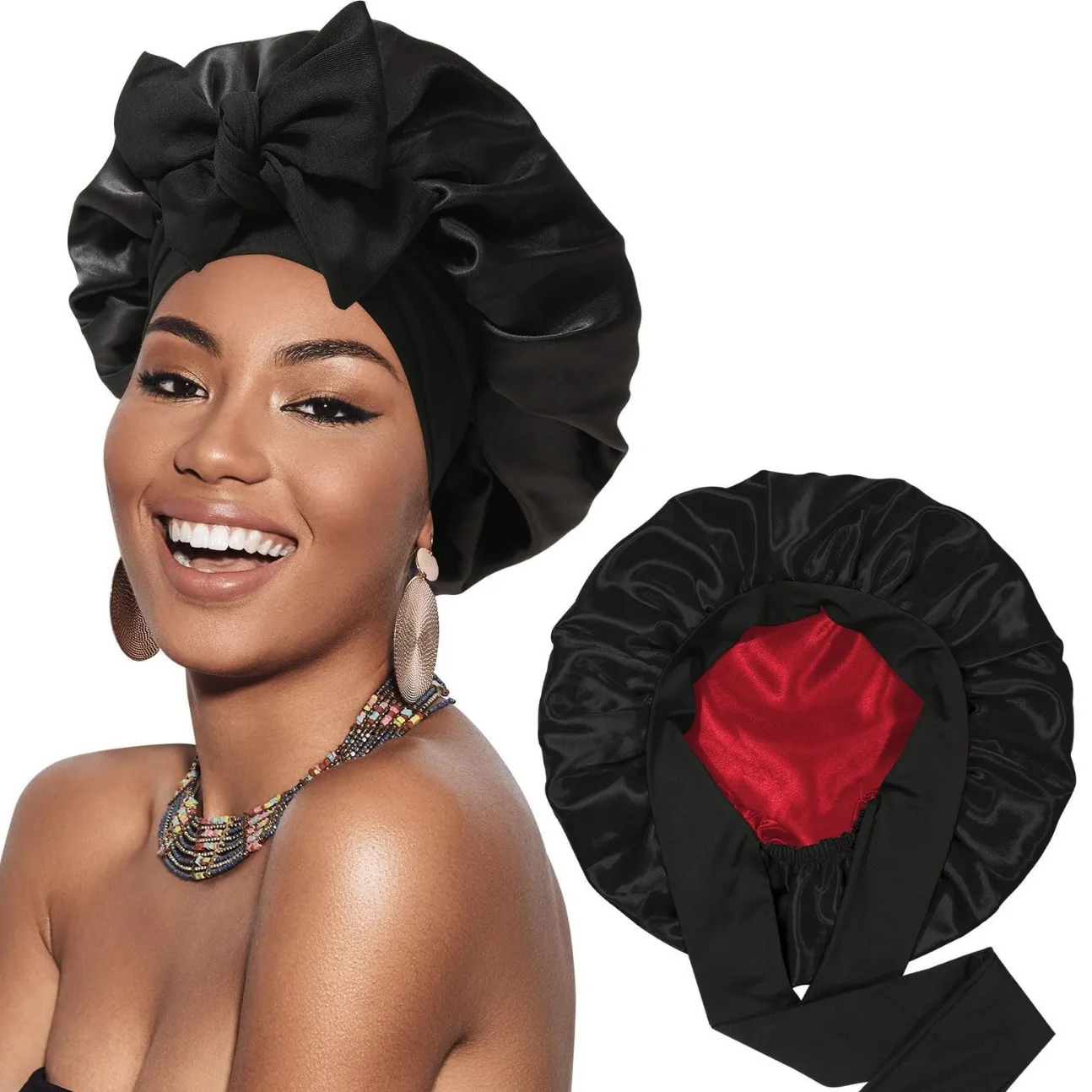 Bonnets And Satin Hair Wraps Bucket Hat Bonnet Silk Round Night Cap Elastic Bands Custom Logo