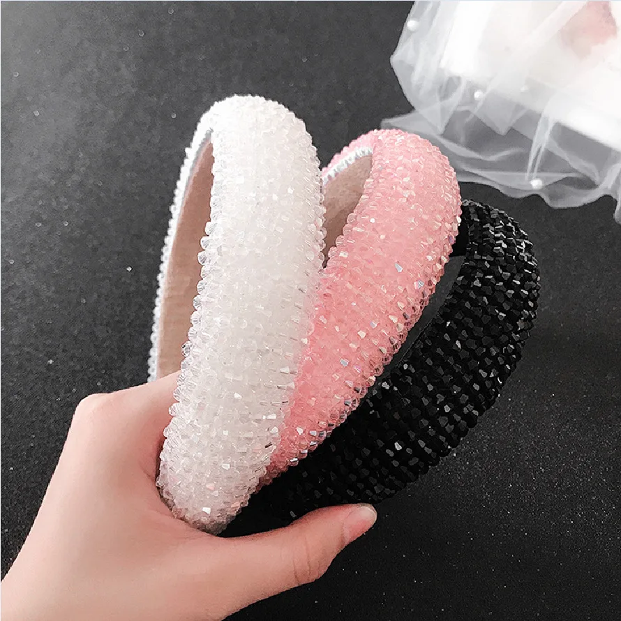 
Wholesale Fashion Luxury Diamond Hairband Women Hair Accessories Beaded Baroque Bling Crystal Padded Rhinestone Headband 