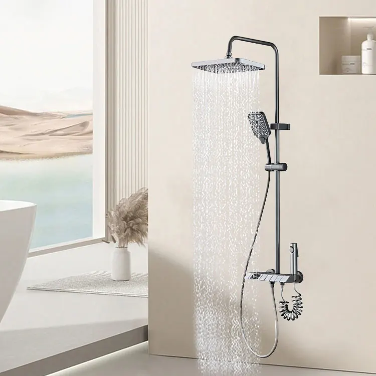 SONSILL Wall Mounted Bath System Adjustable Height Bathroom Faucet Shower Column Set