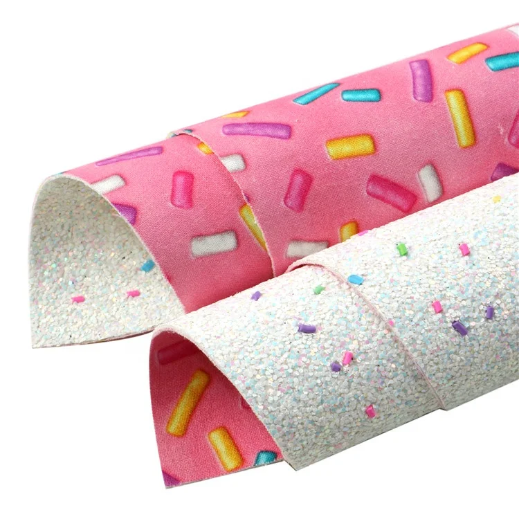 Double Side Leather Sheets For Diy Craft Print Cotton Fabric Shimmer Chunky Glitter Velvet Fabric Litchi Faux Leather Sheets Mix