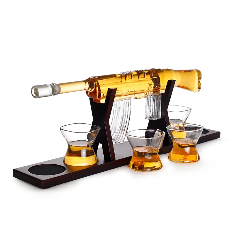 High borosilicate glass wine decanter gift set ak 47 gun whiskey decanter
