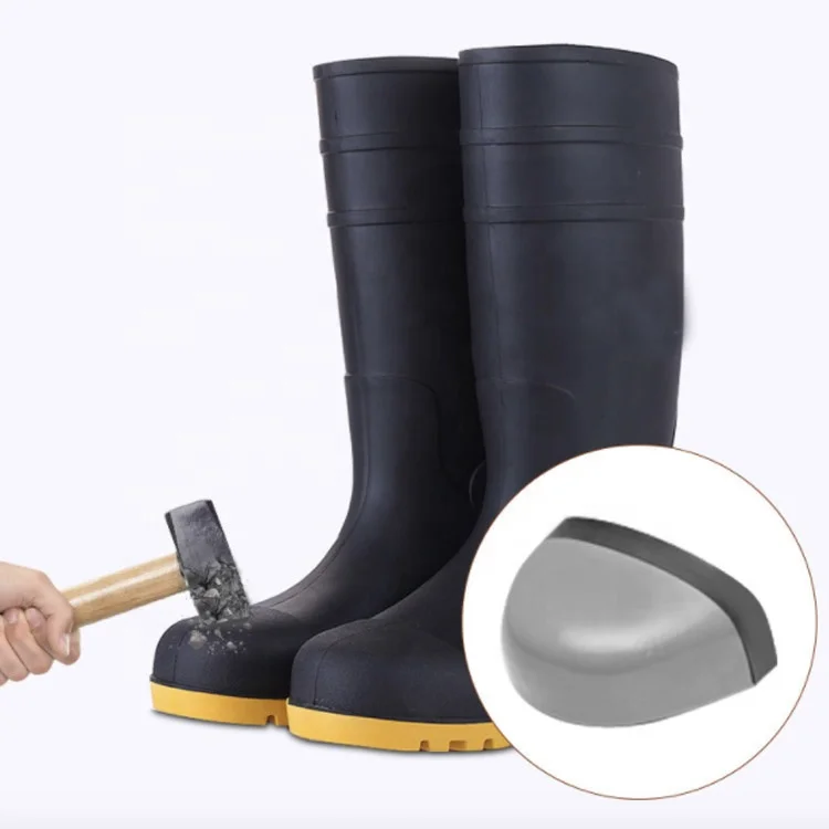Steel Toe Durable PVC Wellington Polyester S5  Resistant Safety Work Rain Boots