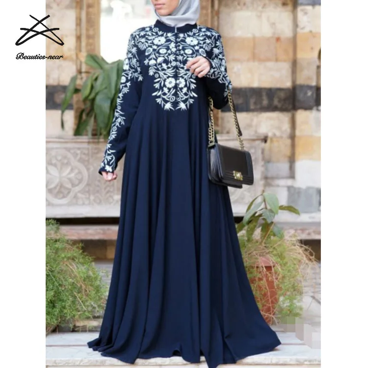 Plus Size Hot Design Ladies Yiwu New Style Turkish Long Sleeve Loose Maxi Printed Abaya Women Muslim Dress