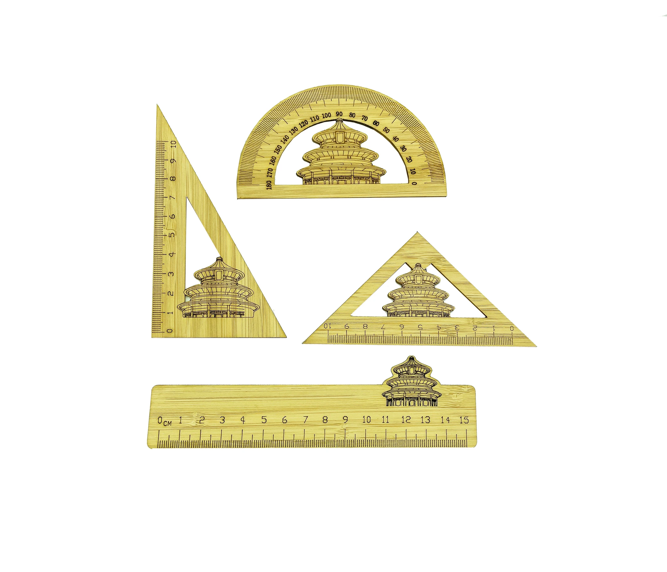 Custom Eco Stationery Triangular Ruler  laser engraving/printing logo bamboo wooden ruler