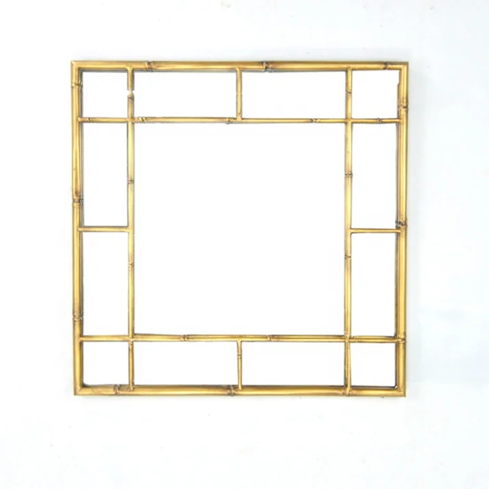 
IVY Home Hotel Living room Bathroom Decoration Big Accent Modern Antique Square Metal Bamboo Frame Wall Art Mirror 